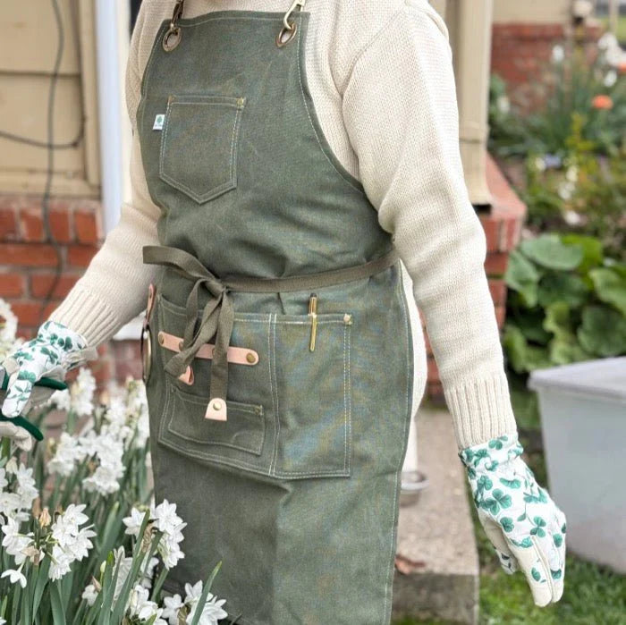 Gardening Apron Waxed Cotton Canvas Cross-Strap Multiple Pockets