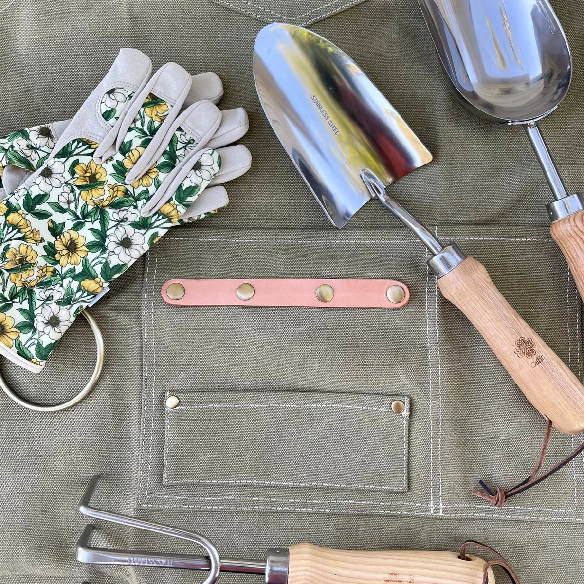 Gardening Apron Waxed Cotton Canvas Cross-Strap Multiple Pockets