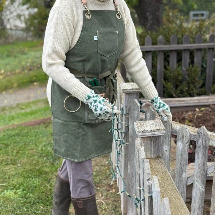 Gardening Apron Waxed Cotton Canvas Cross-Strap Multiple Pockets
