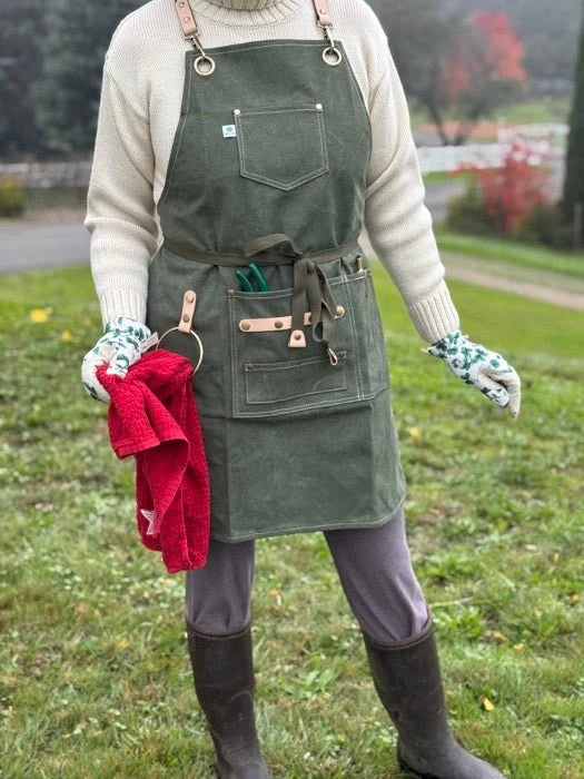 Gardening Apron Waxed Cotton Canvas Cross-Strap Multiple Pockets