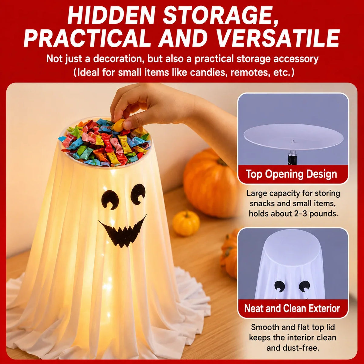 Ghost Candy Holder Hidden Storage LED Lights 8 Modes