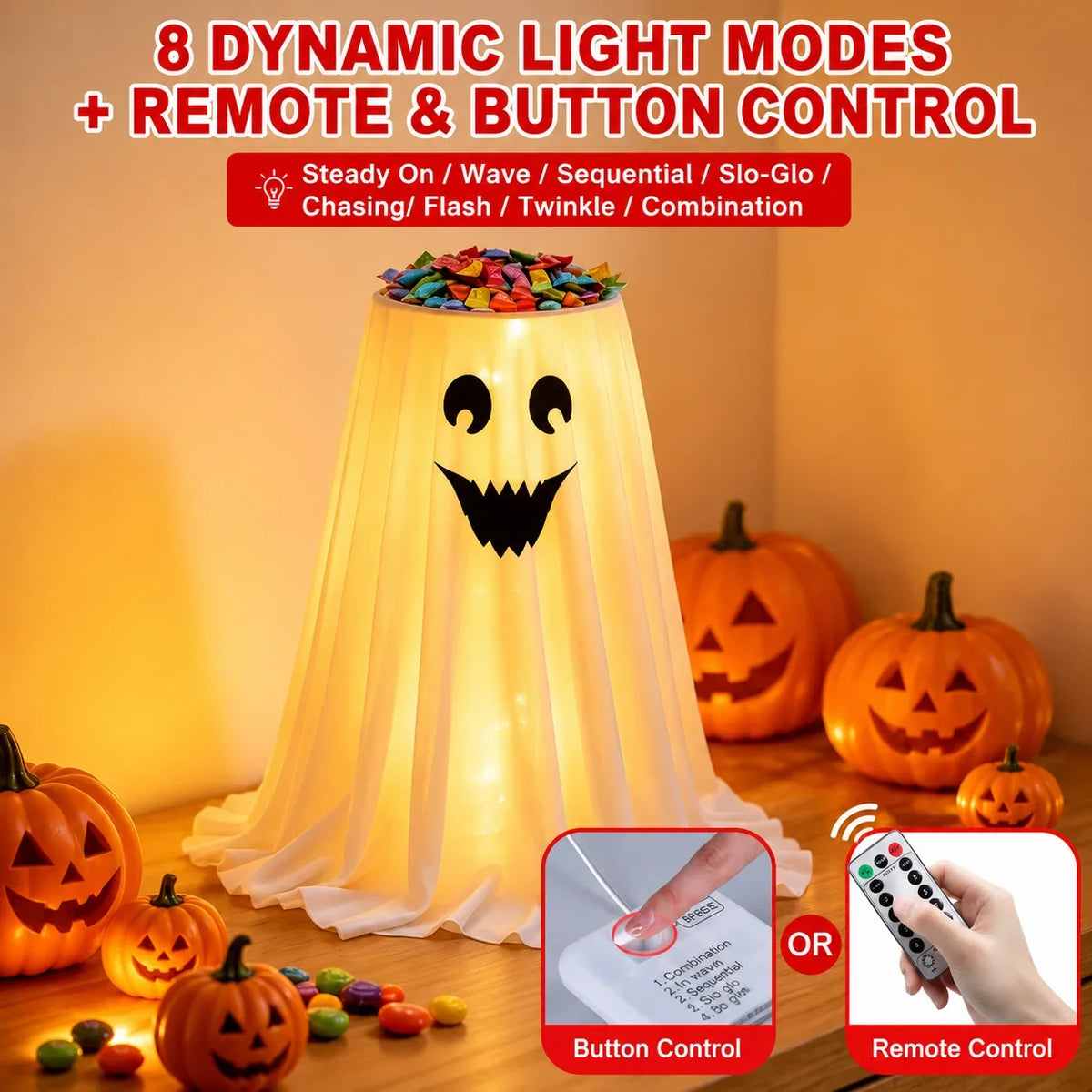 Ghost Candy Holder Hidden Storage LED Lights 8 Modes