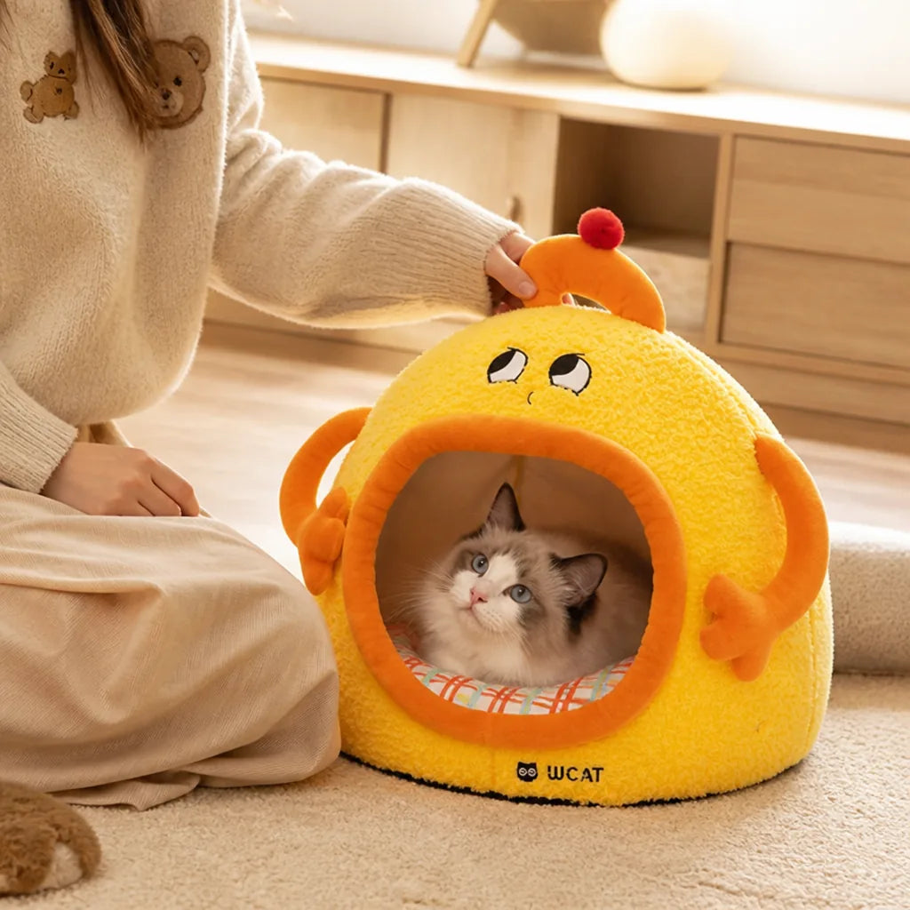 Half-Open Roof Fabric Pet Bed (For Cats & Dogs)