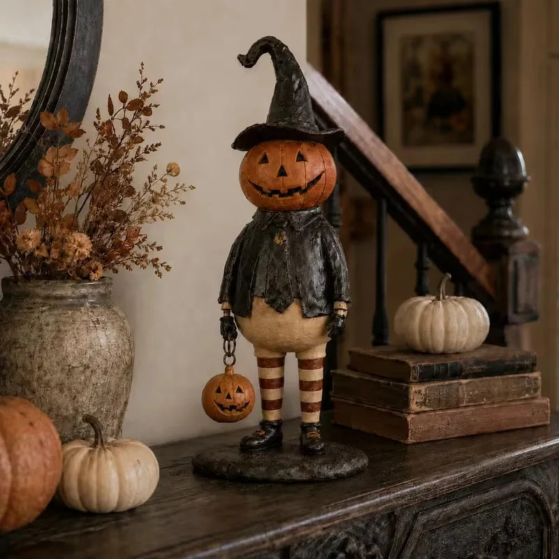 Halloween Figurine Resin Pumpkin Witch Compact Indoor Decor