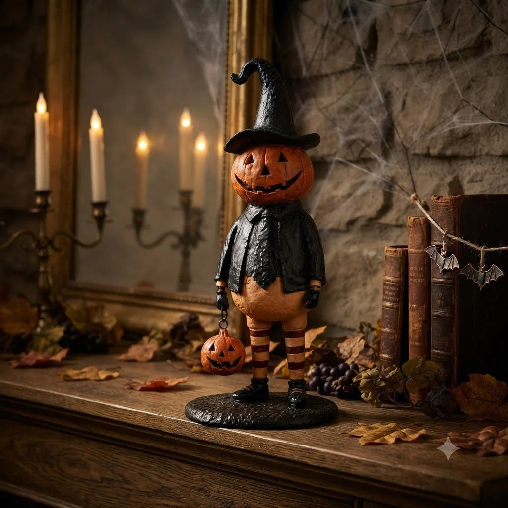 Halloween Figurine Resin Pumpkin Witch Compact Indoor Decor