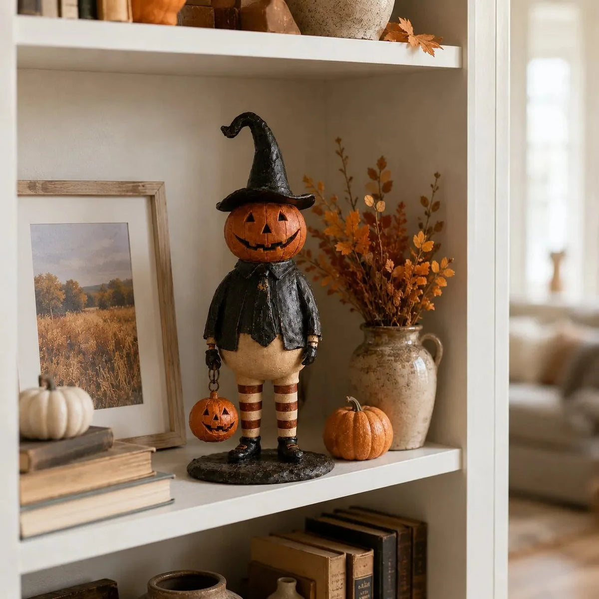 Halloween Figurine Resin Pumpkin Witch Compact Indoor Decor