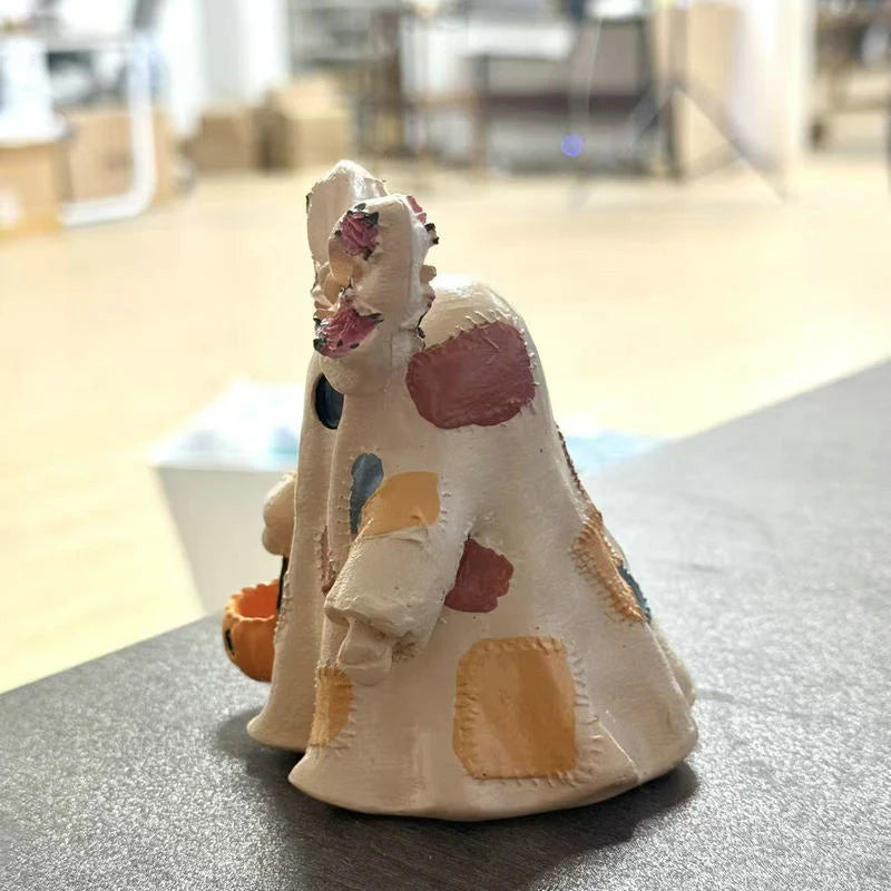 Halloween Ghost Figurine Resin Patchwork Texture With Pumpkin Basket