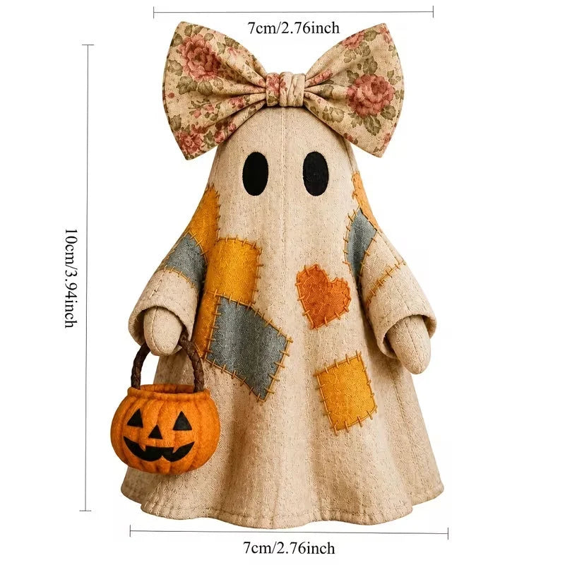 Halloween Ghost Figurine Resin Patchwork Texture With Pumpkin Basket