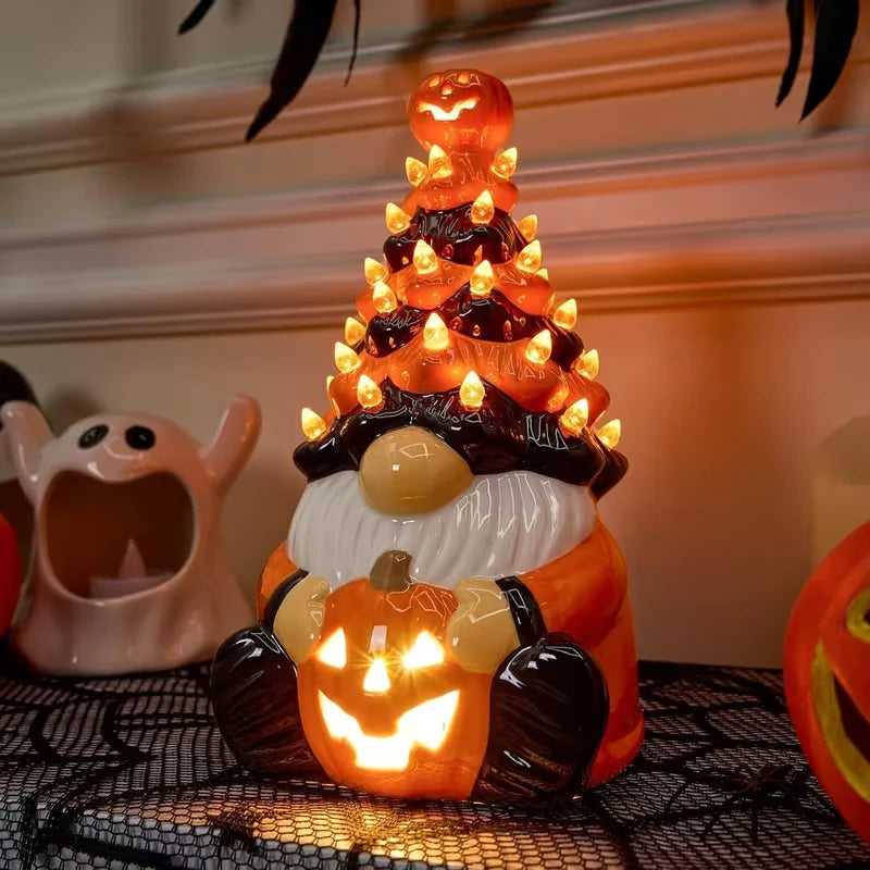Halloween Gnome Tree Decoration 70 Orange LED Lights Cordless Battery Powered