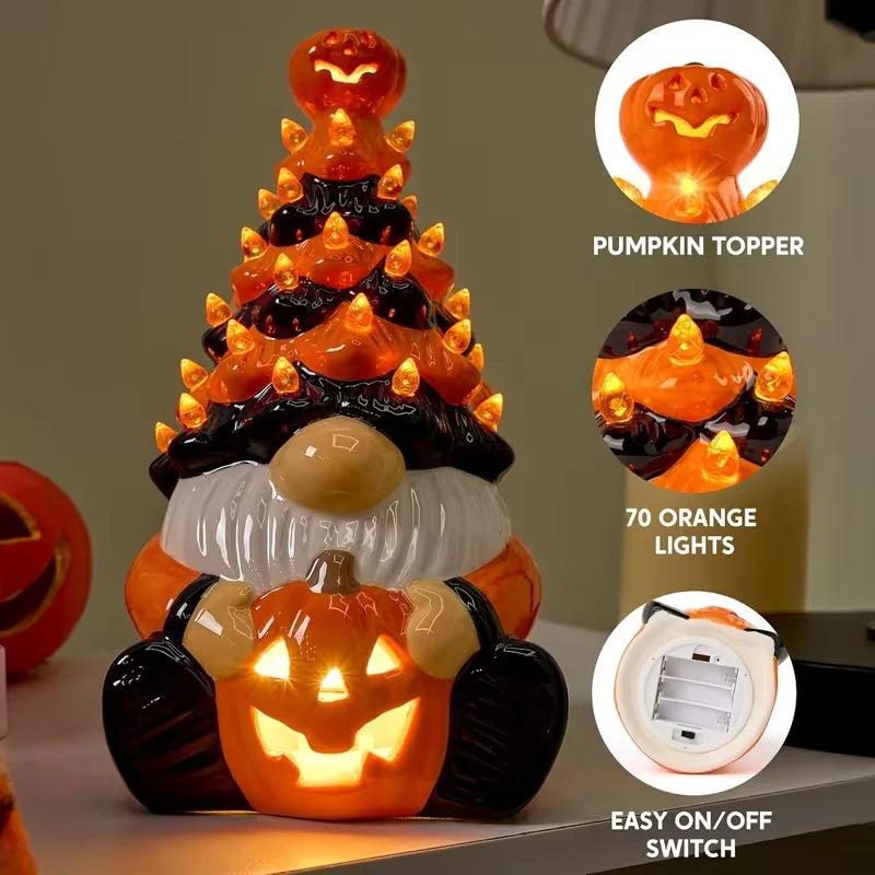 Halloween Gnome Tree Decoration 70 Orange LED Lights Cordless Battery Powered