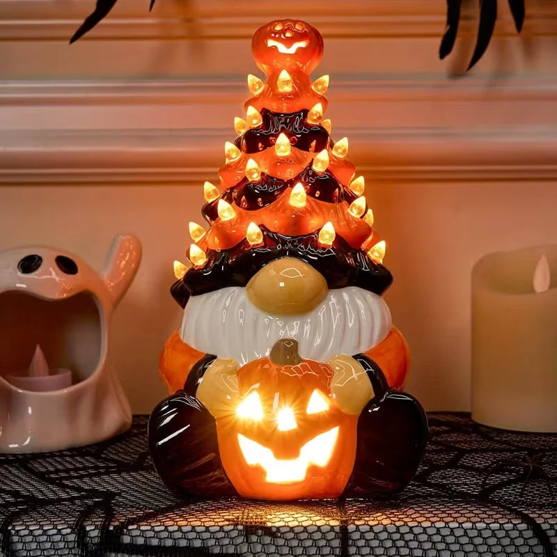 Halloween Gnome Tree Decoration 70 Orange LED Lights Cordless Battery Powered