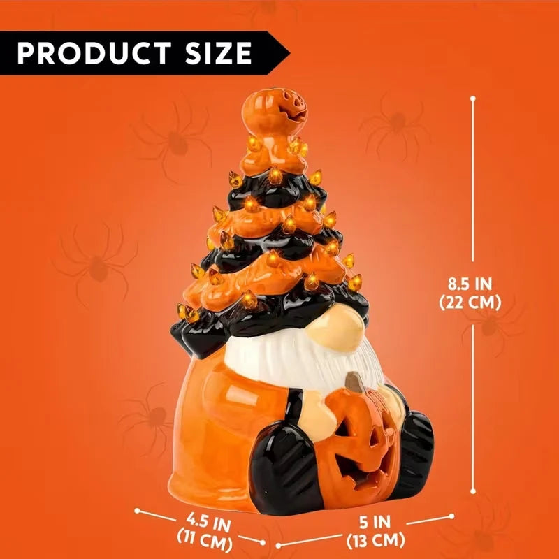 Halloween Gnome Tree Decoration 70 Orange LED Lights Cordless Battery Powered