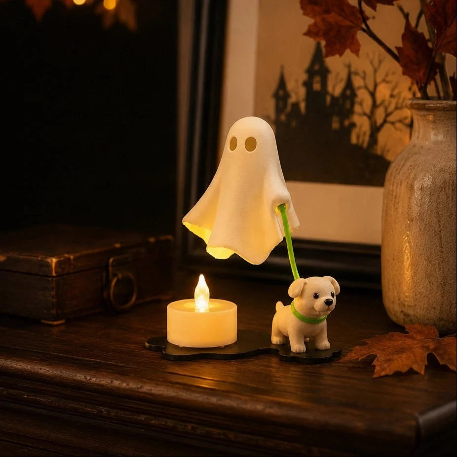 Halloween Ornament Ghost & Puppy Warm Glow Tabletop Decor
