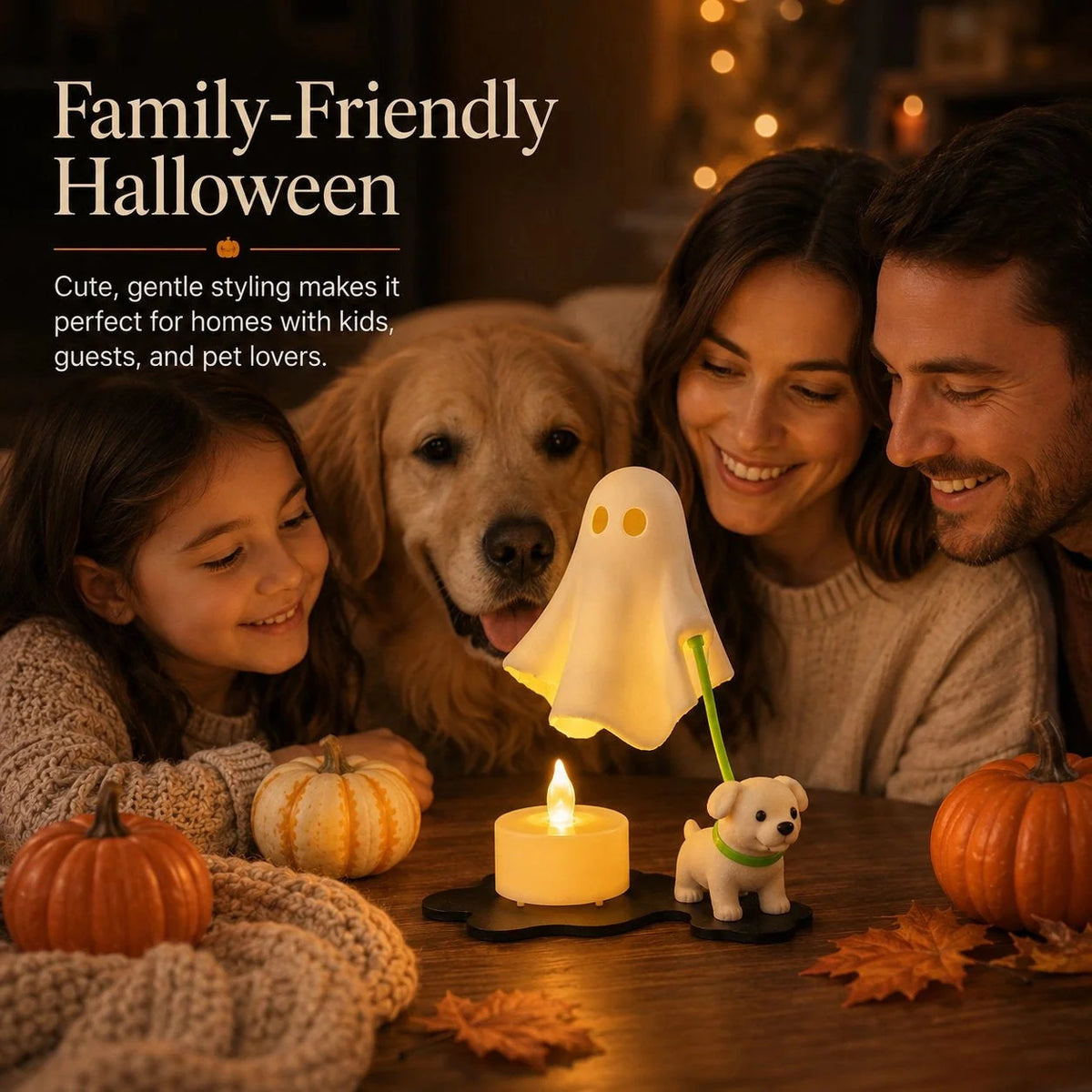 Halloween Ornament Ghost & Puppy Warm Glow Tabletop Decor