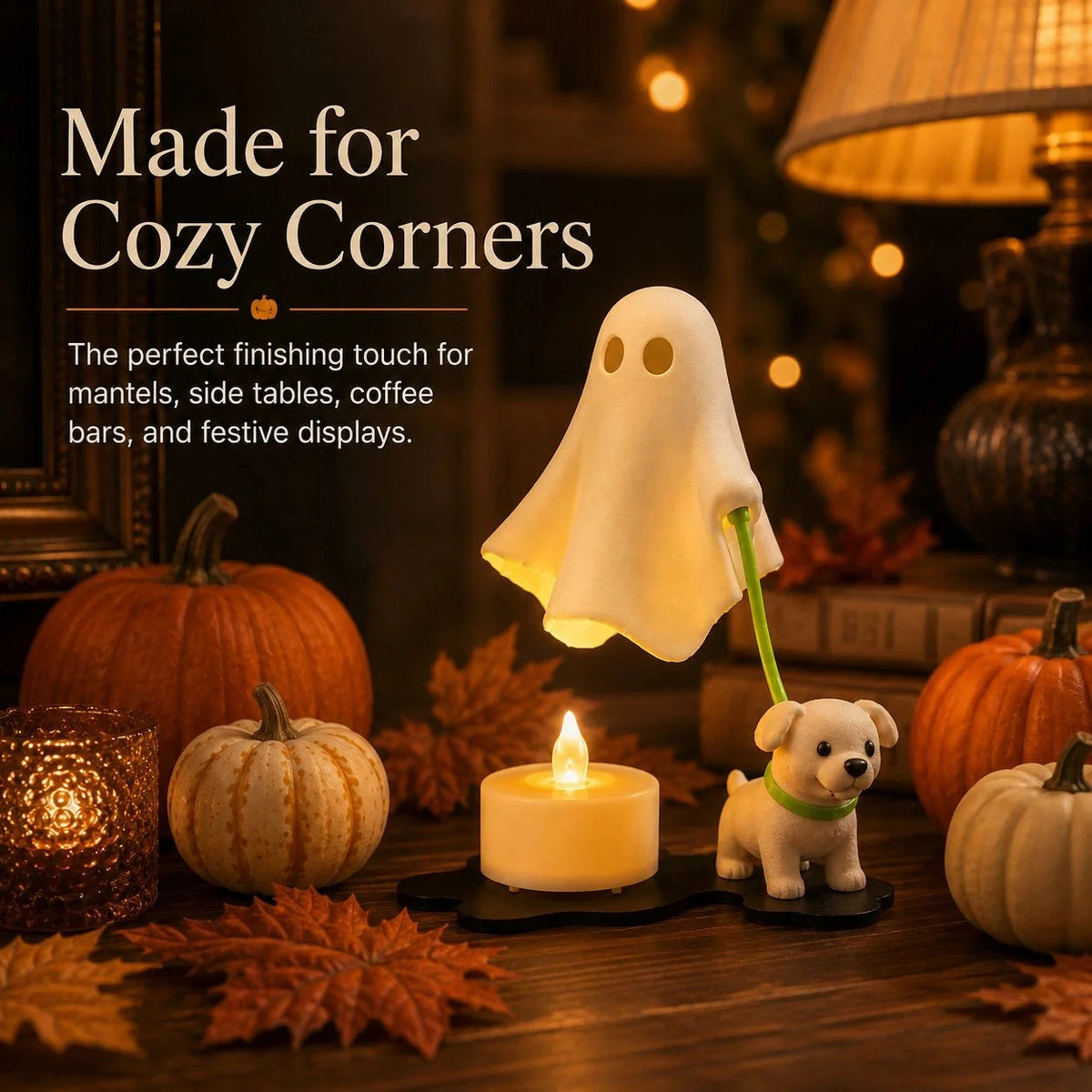 Halloween Ornament Ghost & Puppy Warm Glow Tabletop Decor