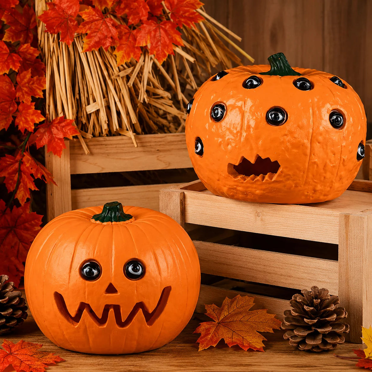 Halloween Pumpkin Decoration Painted Resin Movable Eyeballs