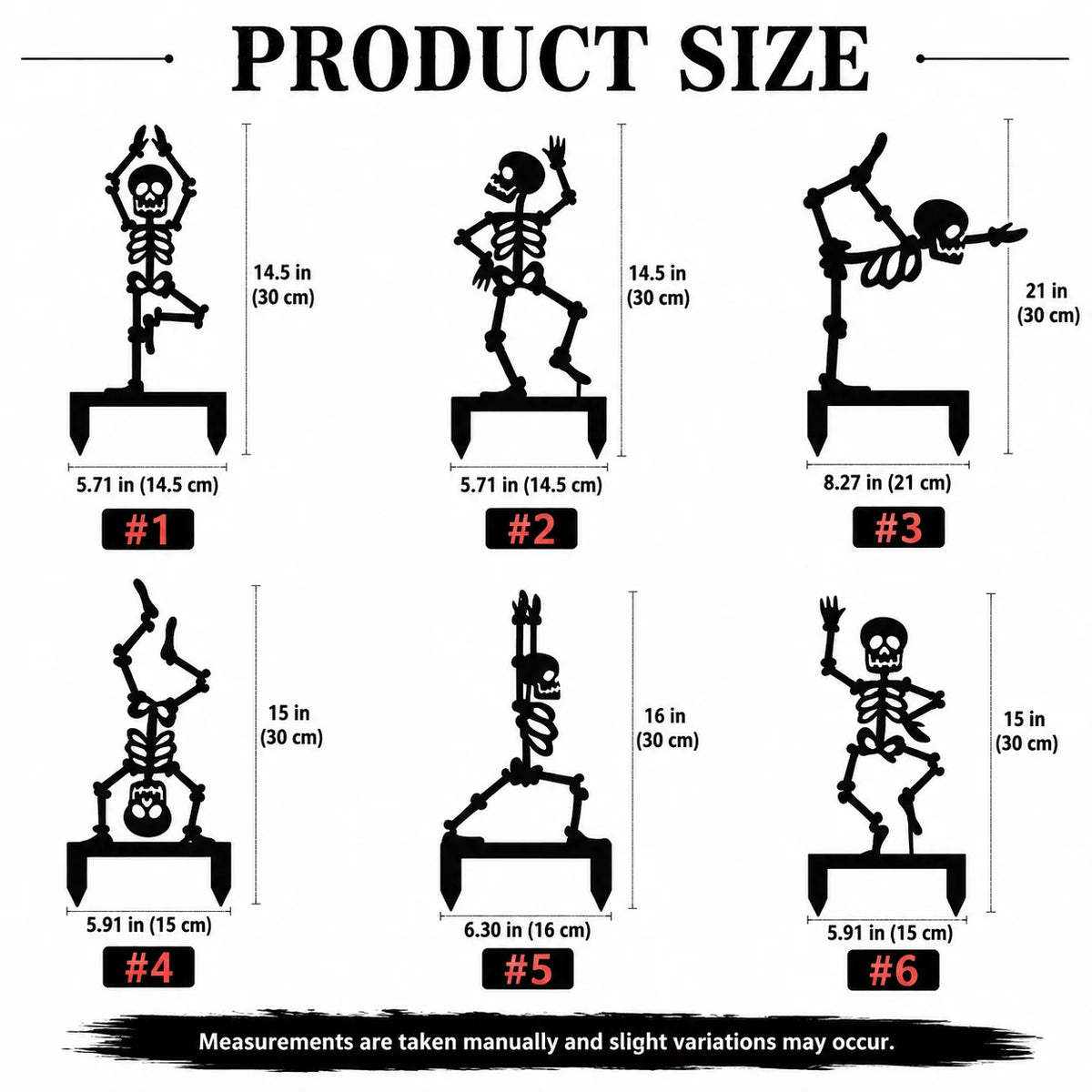 Halloween Skeleton Yard Stakes Steel Powder-Coated Set of 6