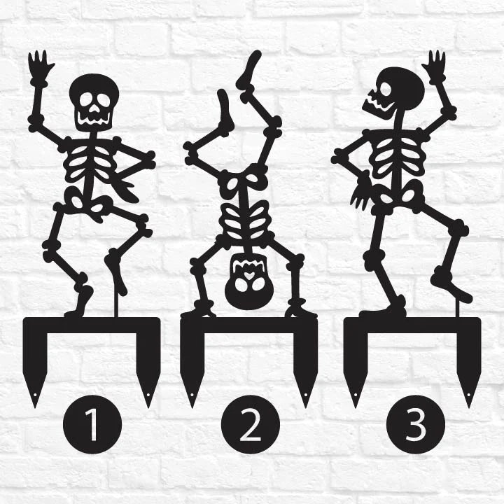 Halloween Skeleton Yard Stakes Steel Powder-Coated Set of 6