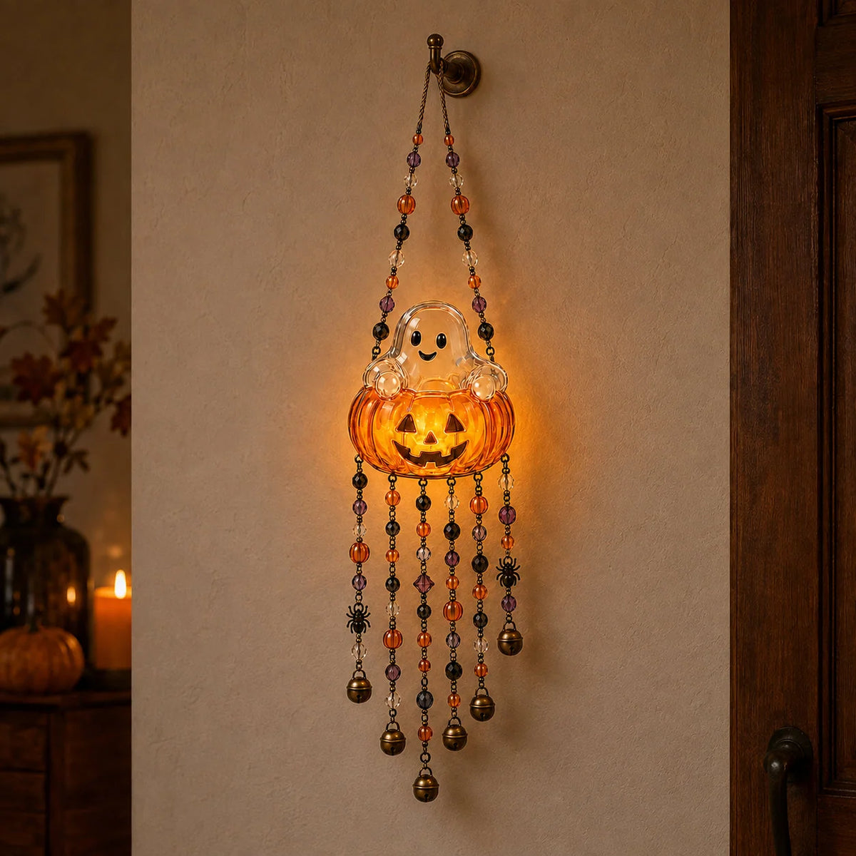 Halloween Wind Chime Light-Up Colorful Beads & Bells