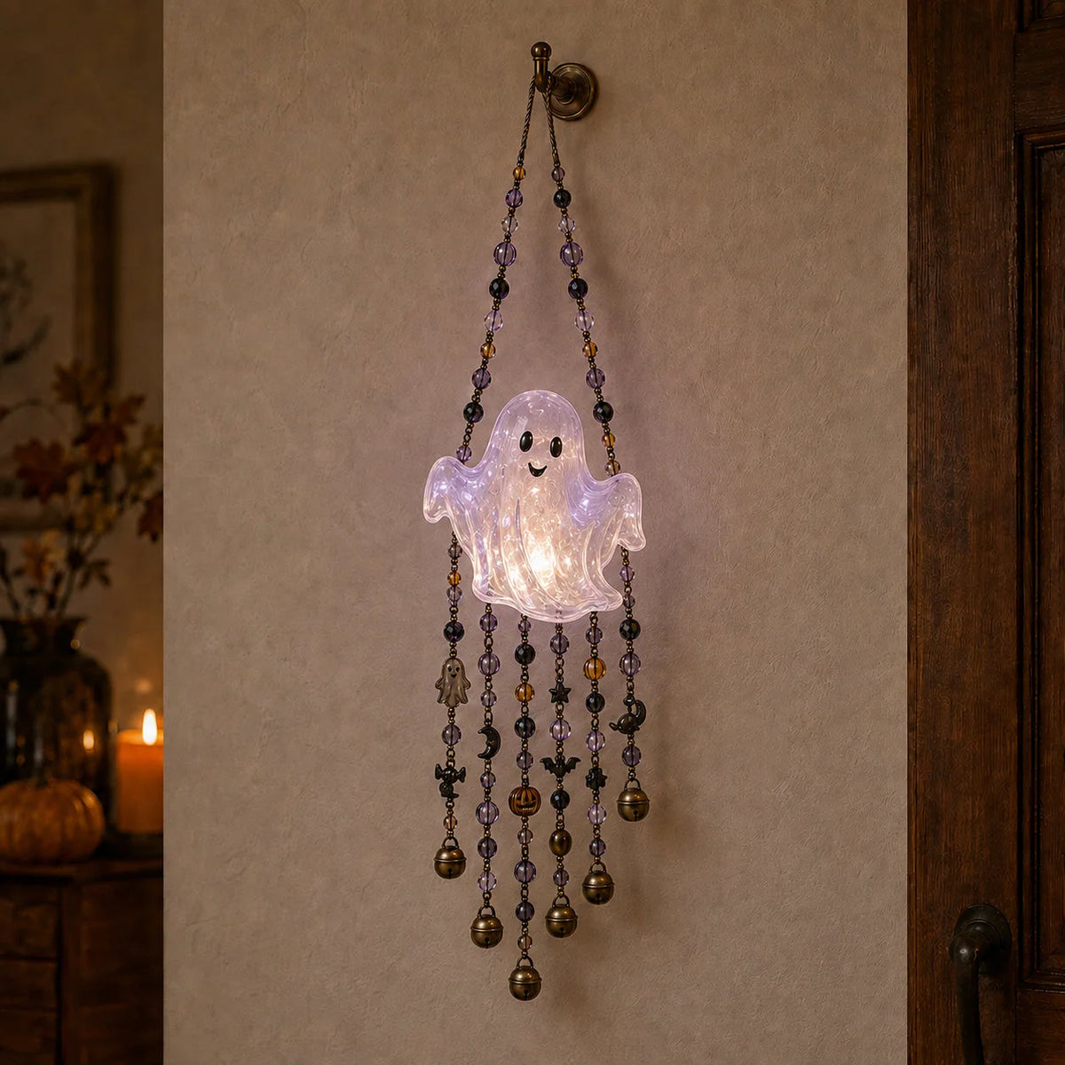 Halloween Wind Chime Light-Up Colorful Beads & Bells