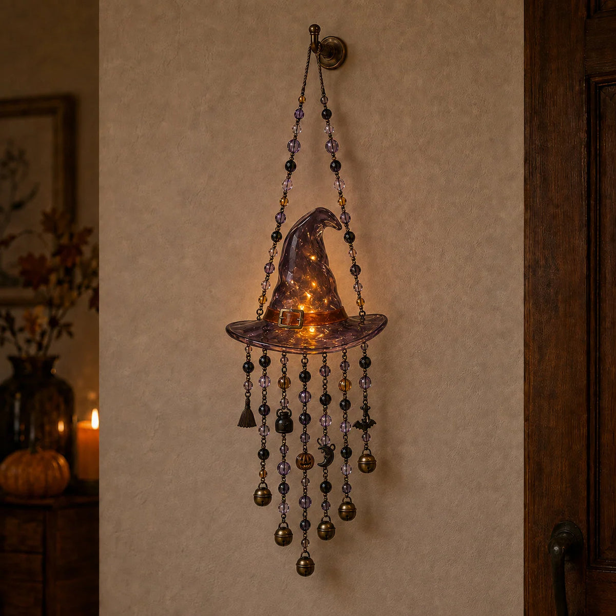 Halloween Wind Chime Light-Up Colorful Beads & Bells