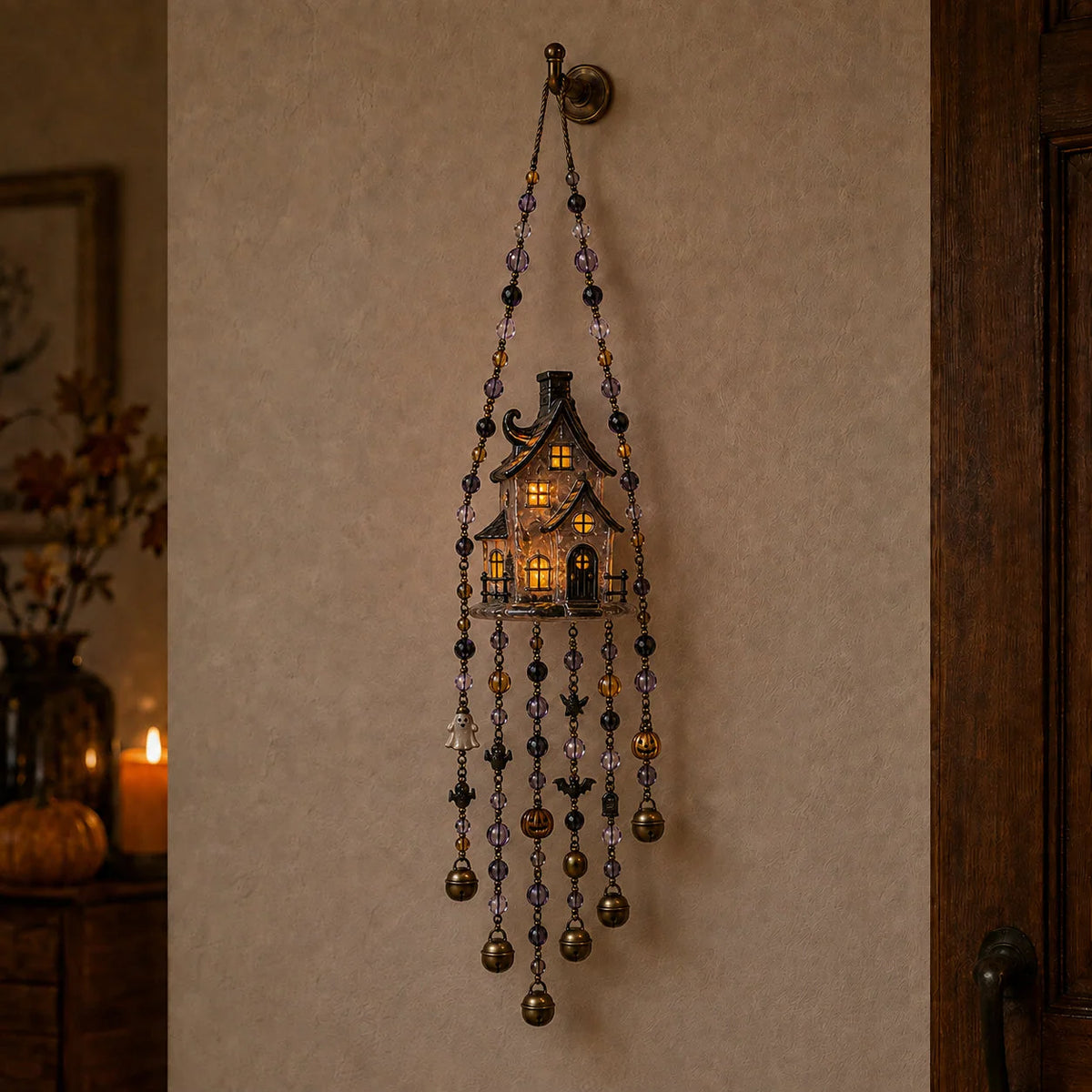 Halloween Wind Chime Light-Up Colorful Beads & Bells