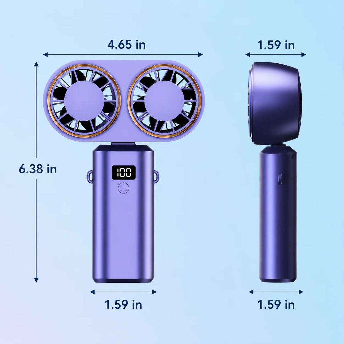 Handheld Fan Dual Airflow Five Speeds USB-C Rechargeable