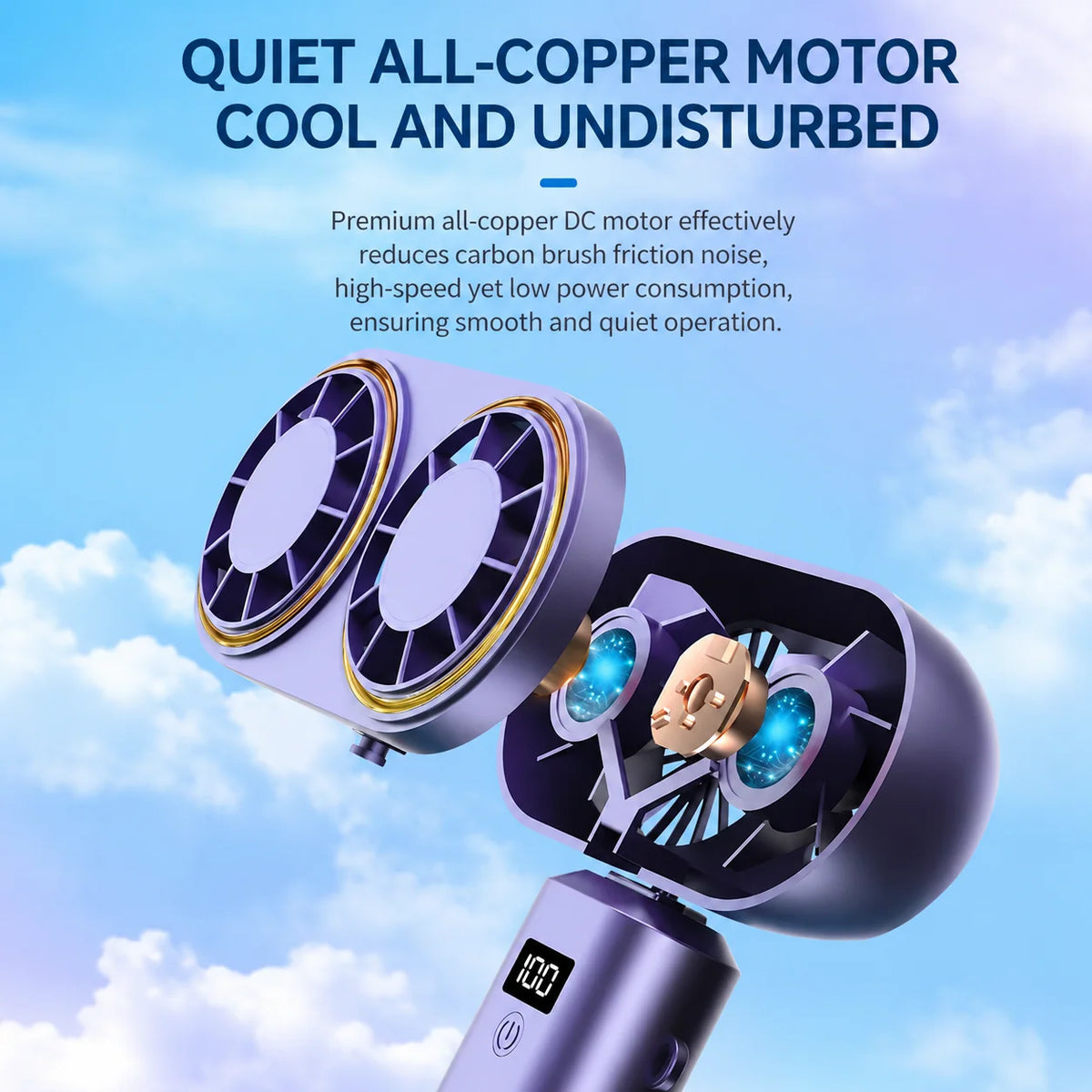 Handheld Fan Dual Airflow Five Speeds USB-C Rechargeable