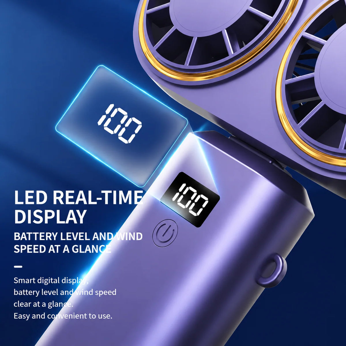 Handheld Fan Dual Airflow Five Speeds USB-C Rechargeable