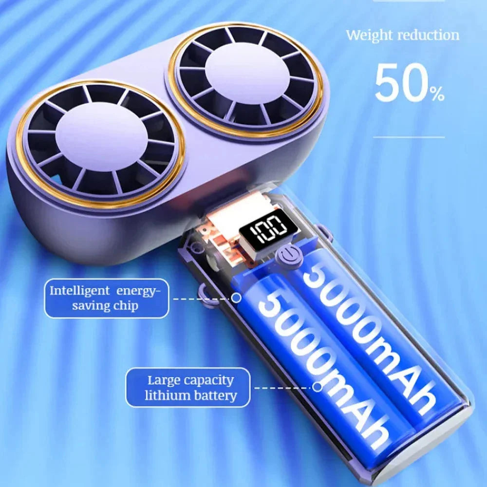 Handheld Fan Dual Airflow Five Speeds USB-C Rechargeable