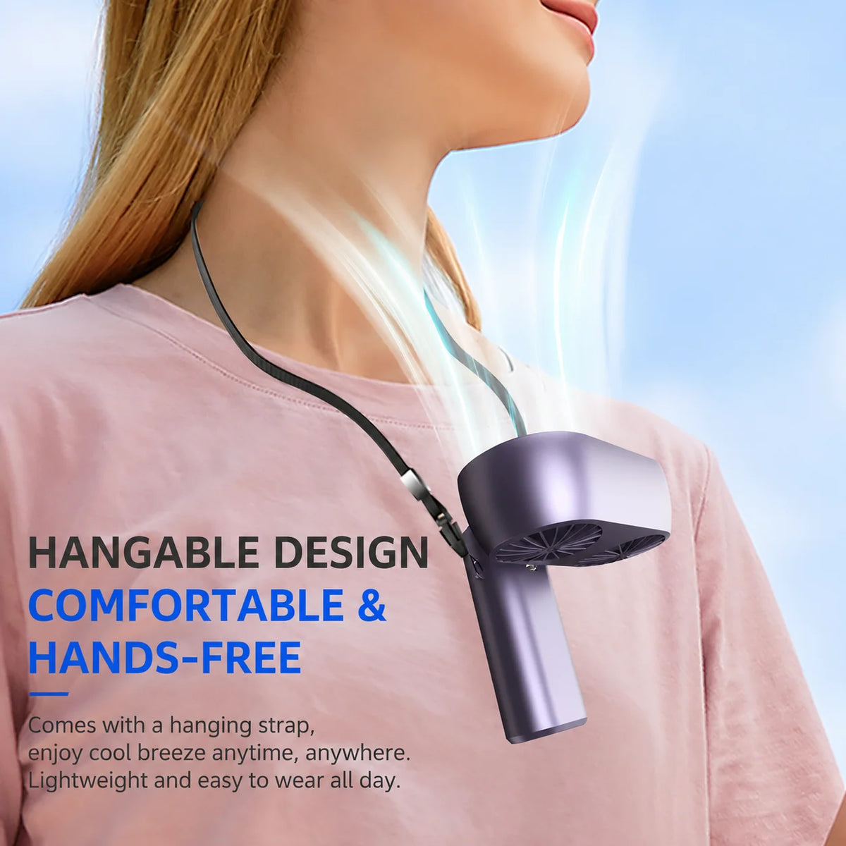Handheld Fan Dual Airflow Five Speeds USB-C Rechargeable