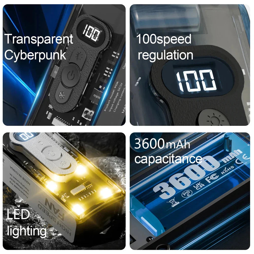 Handheld Fan Foldable Digital Display USB Rechargeable