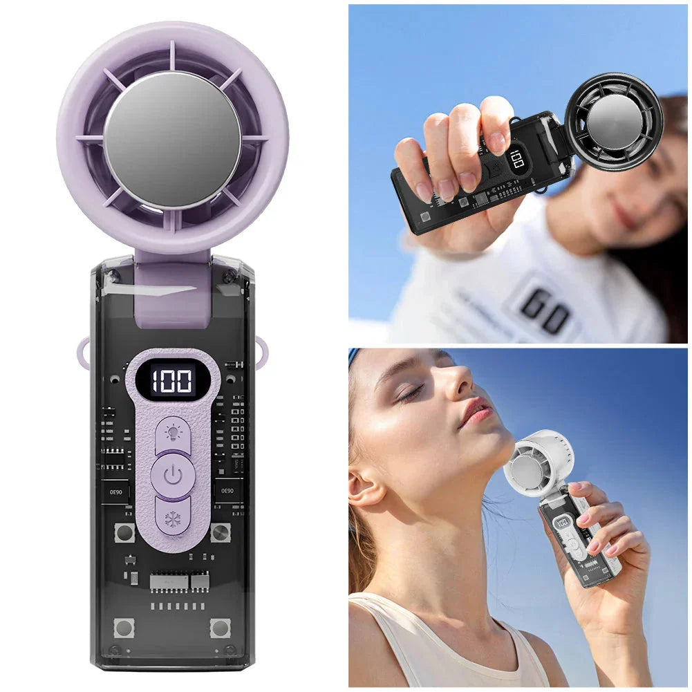 Handheld Fan Foldable Digital Display USB Rechargeable