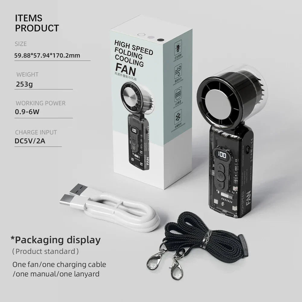 Handheld Fan Foldable Digital Display USB Rechargeable