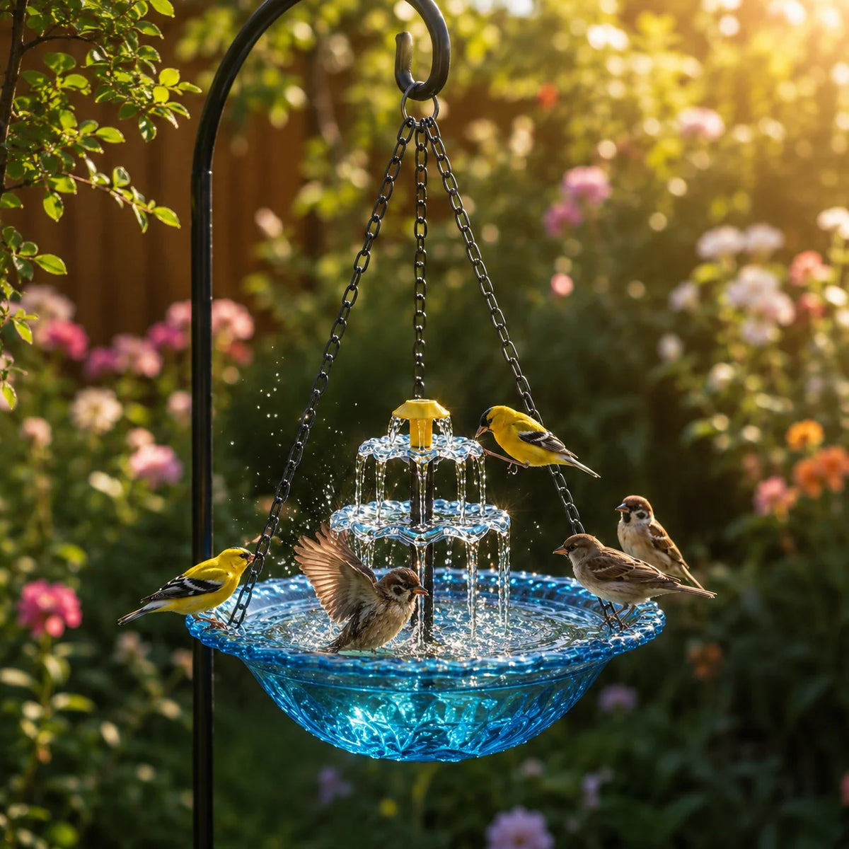 Hanging Bird Bath Solar-Powered Two-Tier Cascade