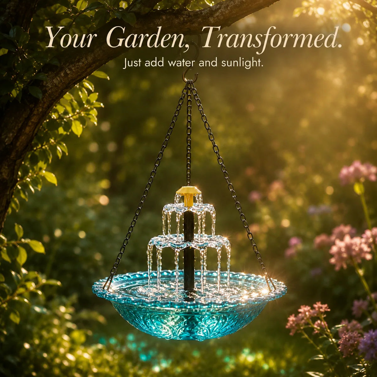 Hanging Bird Bath Solar-Powered Two-Tier Cascade