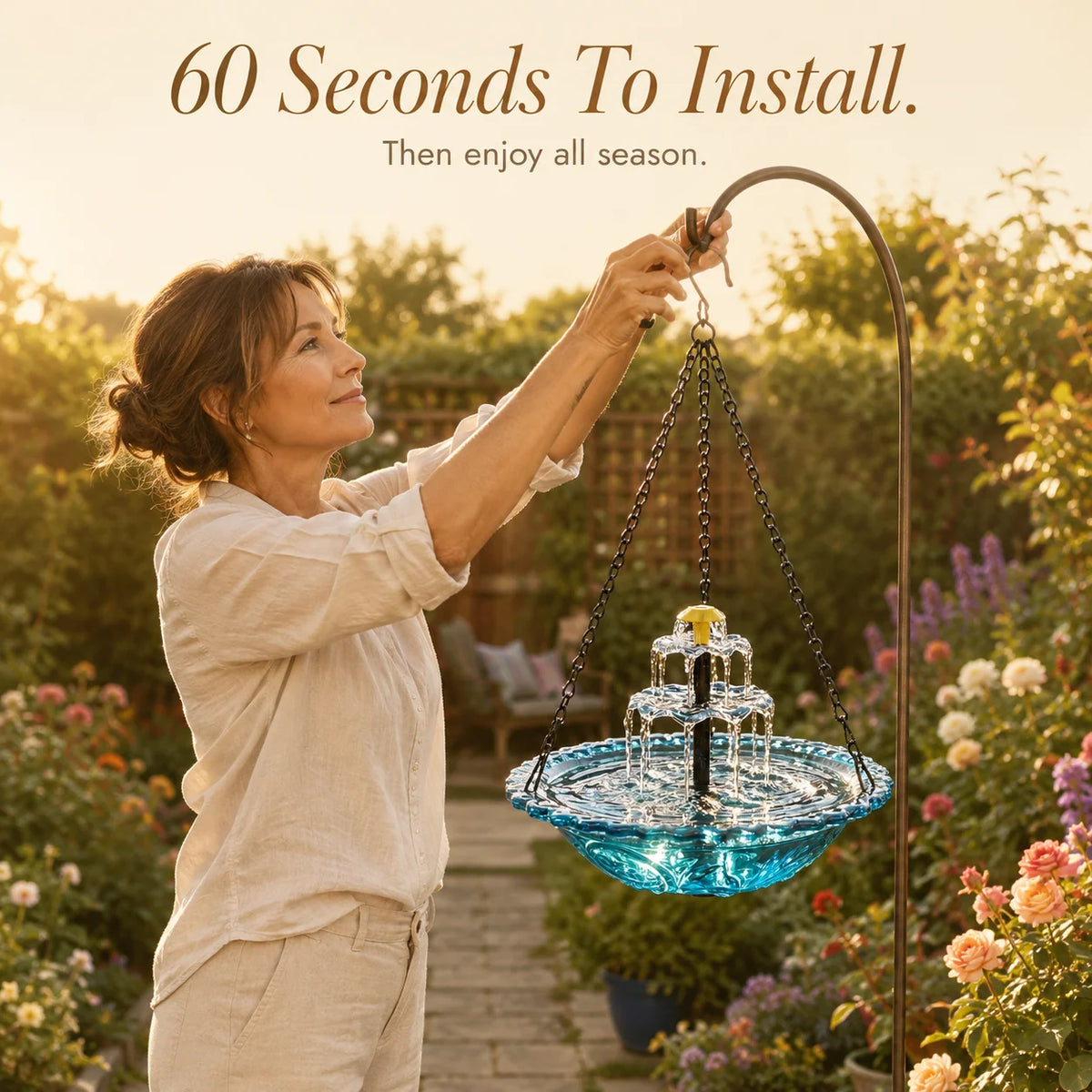 Hanging Bird Bath Solar-Powered Two-Tier Cascade