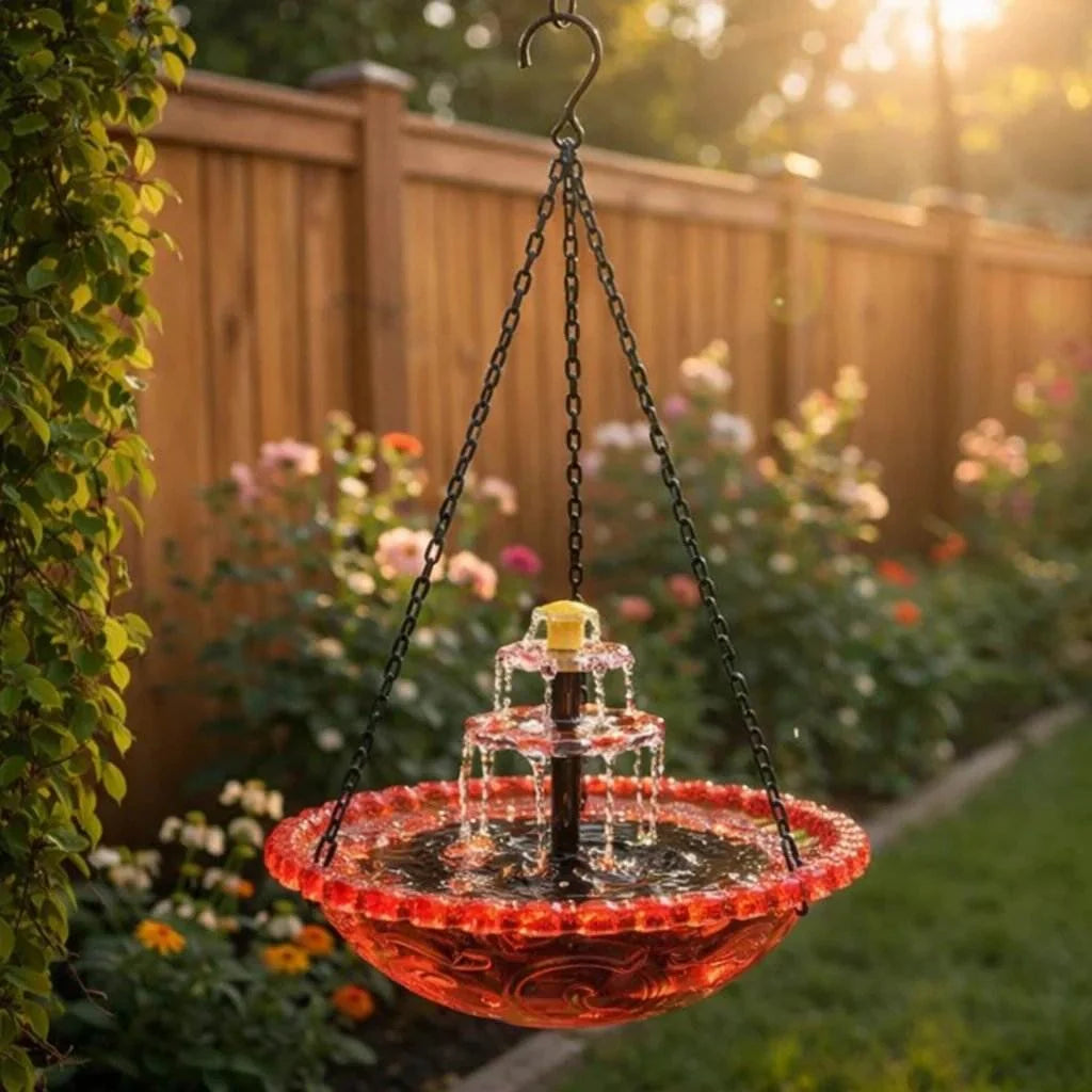 Hanging Bird Bath Solar-Powered Two-Tier Cascade