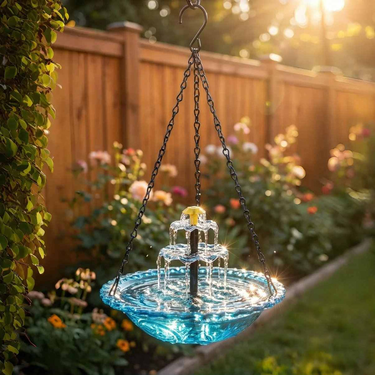 Hanging Bird Bath Solar-Powered Two-Tier Cascade