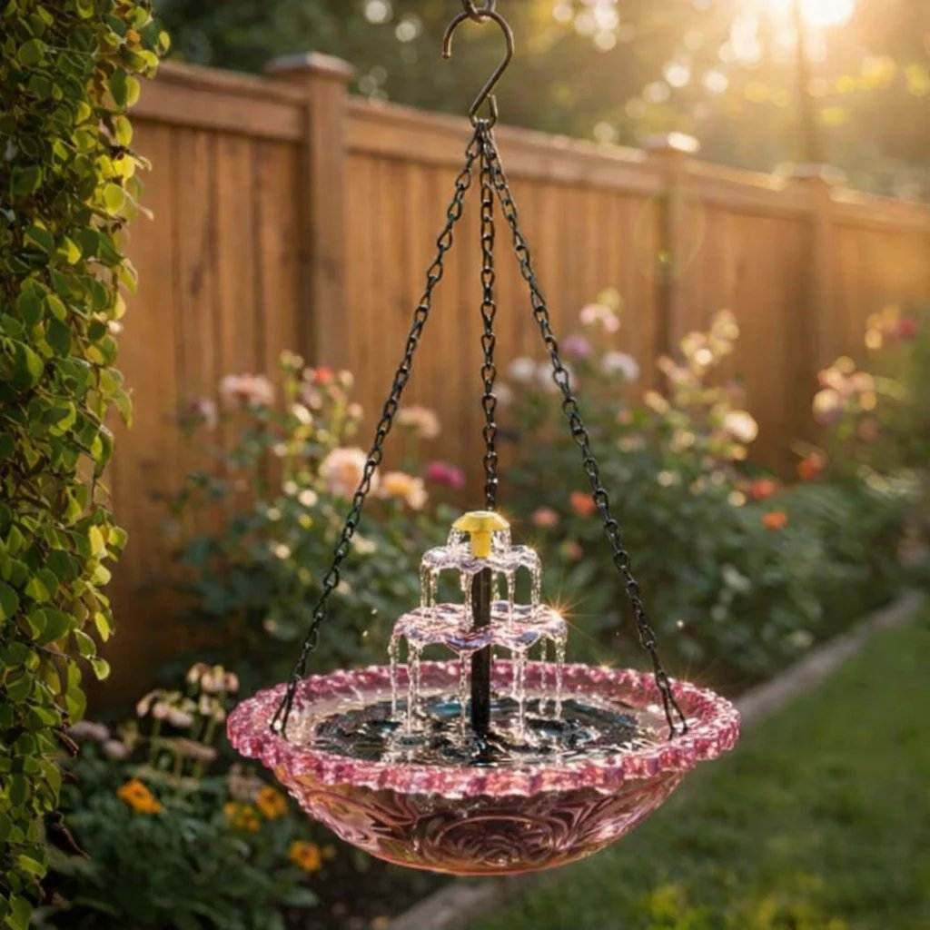 Hanging Bird Bath Solar-Powered Two-Tier Cascade
