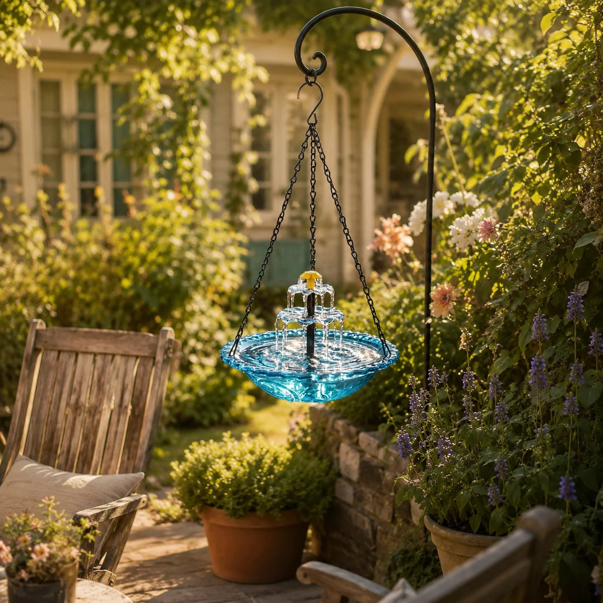 Hanging Bird Bath Solar-Powered Two-Tier Cascade