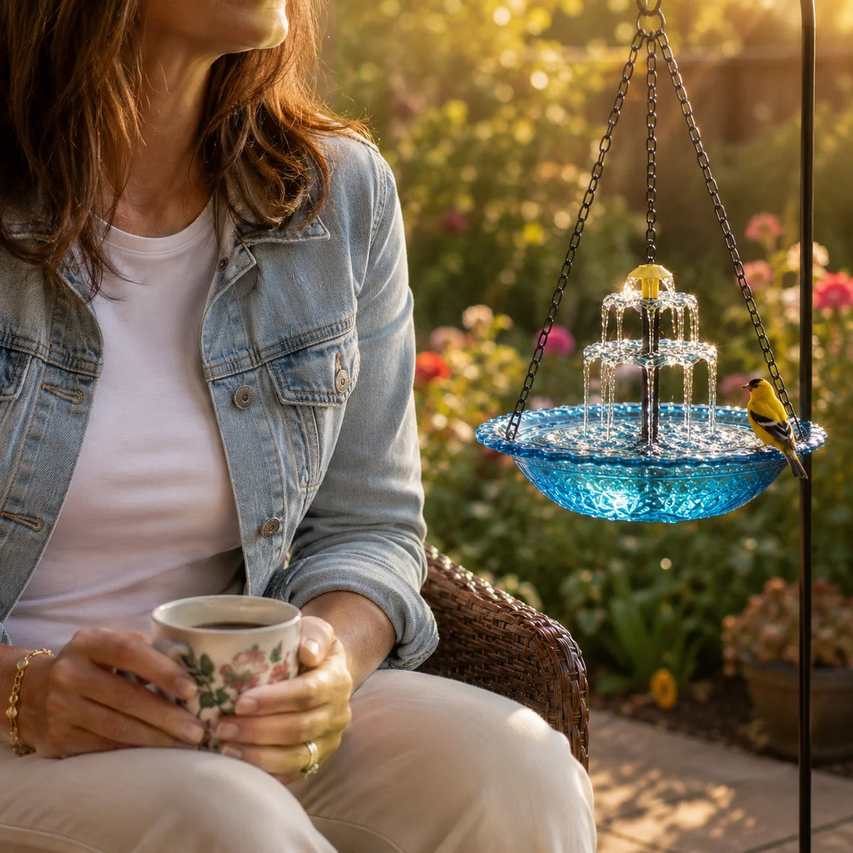 Hanging Bird Bath Solar-Powered Two-Tier Cascade