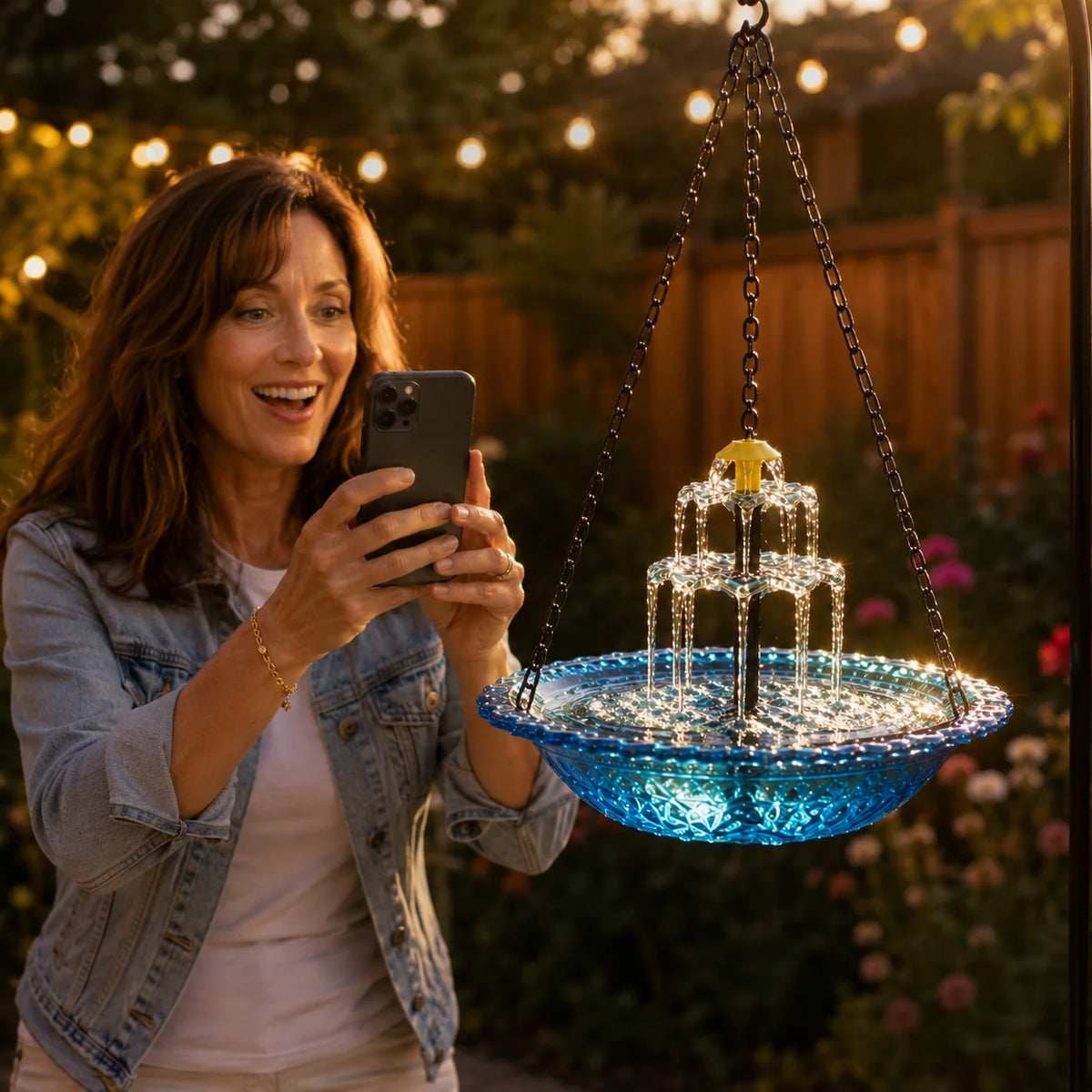 Hanging Bird Bath Solar-Powered Two-Tier Cascade