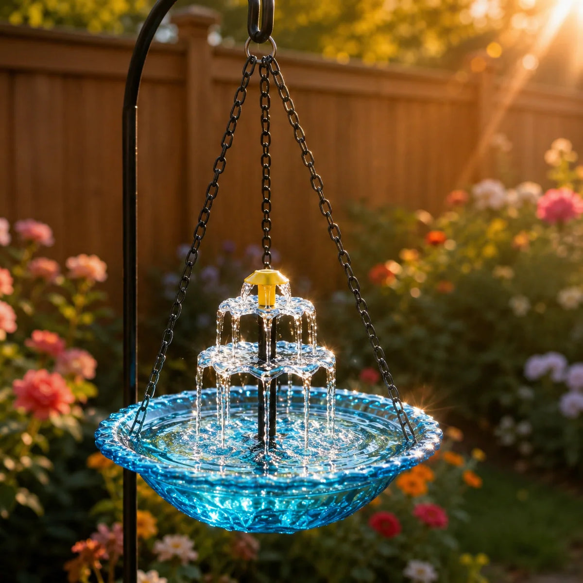 Hanging Bird Bath Solar-Powered Two-Tier Cascade