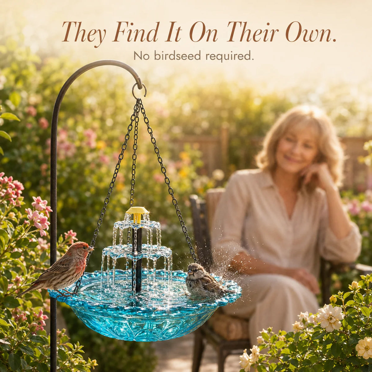 Hanging Bird Bath Solar-Powered Two-Tier Cascade
