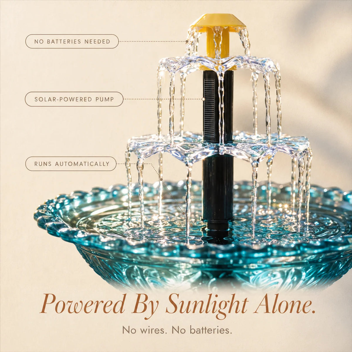 Hanging Bird Bath Solar-Powered Two-Tier Cascade