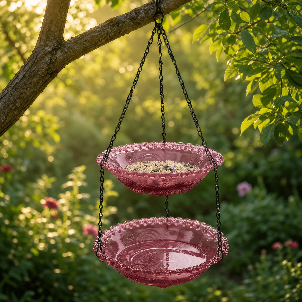 Hanging Bird Feeder & Bird Bath Dual-Tier Weather-Resistant Plastic