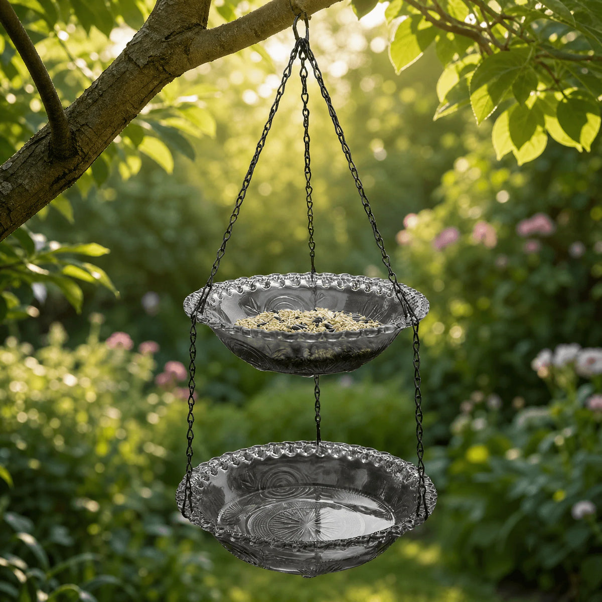 Hanging Bird Feeder & Bird Bath Dual-Tier Weather-Resistant Plastic