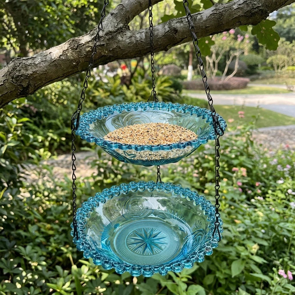 Hanging Bird Feeder & Bird Bath Dual-Tier Weather-Resistant Plastic