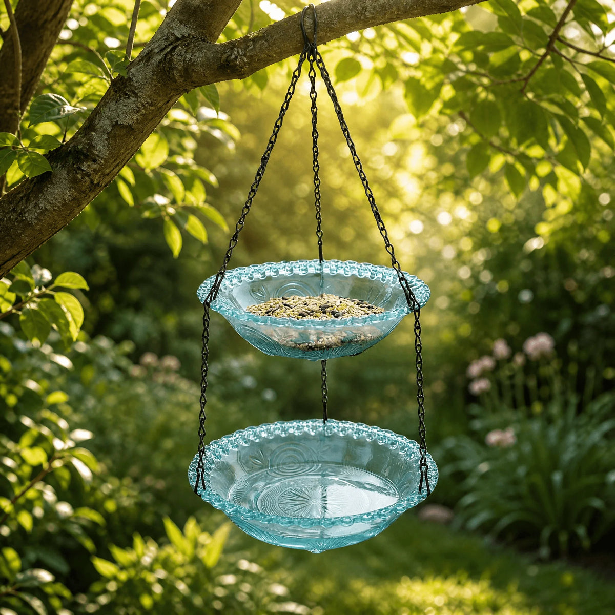 Hanging Bird Feeder & Bird Bath Dual-Tier Weather-Resistant Plastic